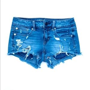 Distressed Super Stretch Jean Shortie Shorts